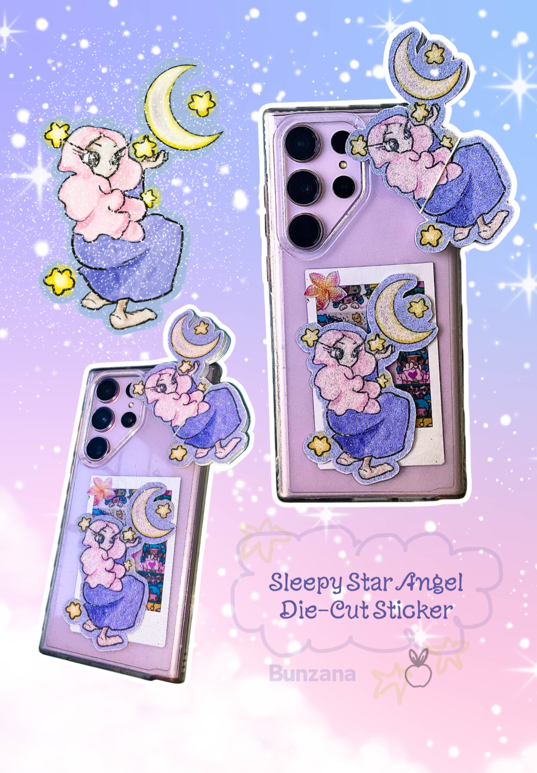 Sleepy Star Angel Die-Cut Sticker